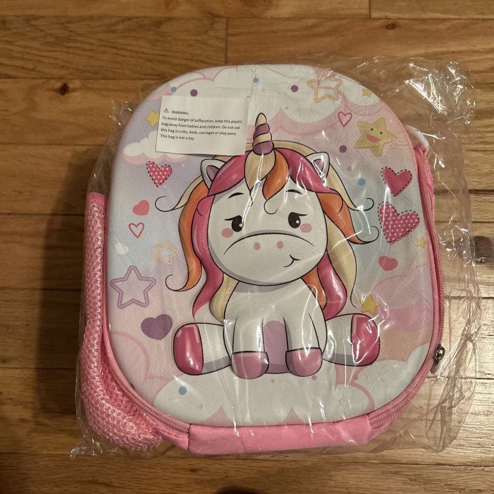 Toddler Kids Insulated Unicorn Lunch Box Bag Pink Adjustable Strap NIB